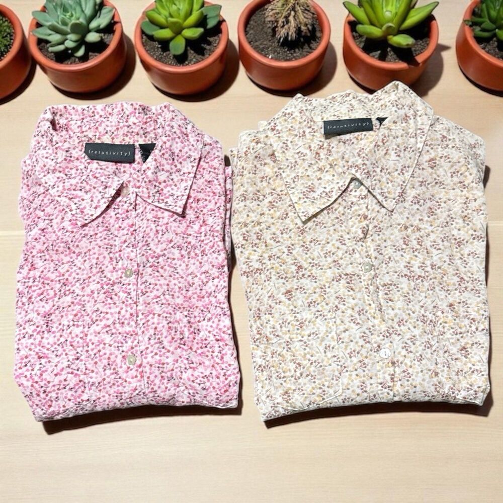 Relativity Shirt Bundle Size M Pink /Yellow Floral Long Sleeve Cottagecore Style